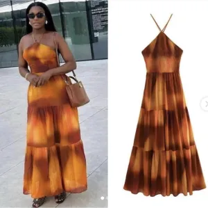 Zara * Cotton Dress Maxi Orange