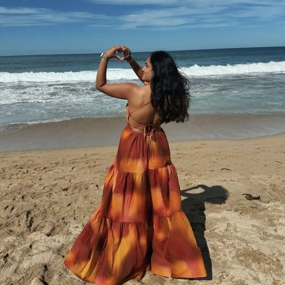 Zara * Cotton Dress Maxi Orange