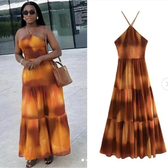 Zara * Cotton Dress Maxi Orange