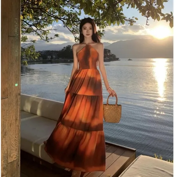 Zara * Cotton Dress Maxi Orange