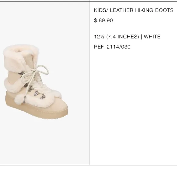 Zara Kids Limited Edition hiking leather boots Cream color size 12 1/2