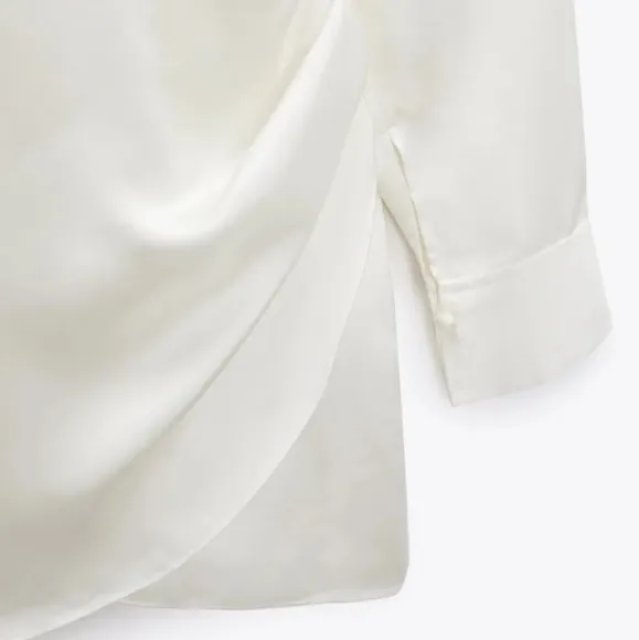 ZARA Satin Effect Wrap Mini Dress White Size XS