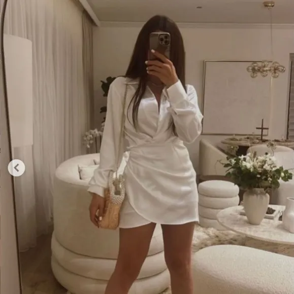 ZARA Satin Effect Wrap Mini Dress White Size XS