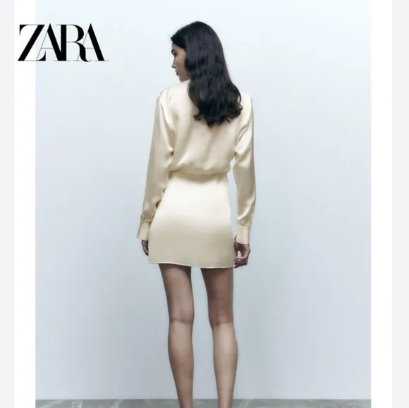 ZARA Satin Effect Wrap Mini Dress White Size XS