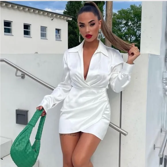 ZARA Satin Effect Wrap Mini Dress White Size XS